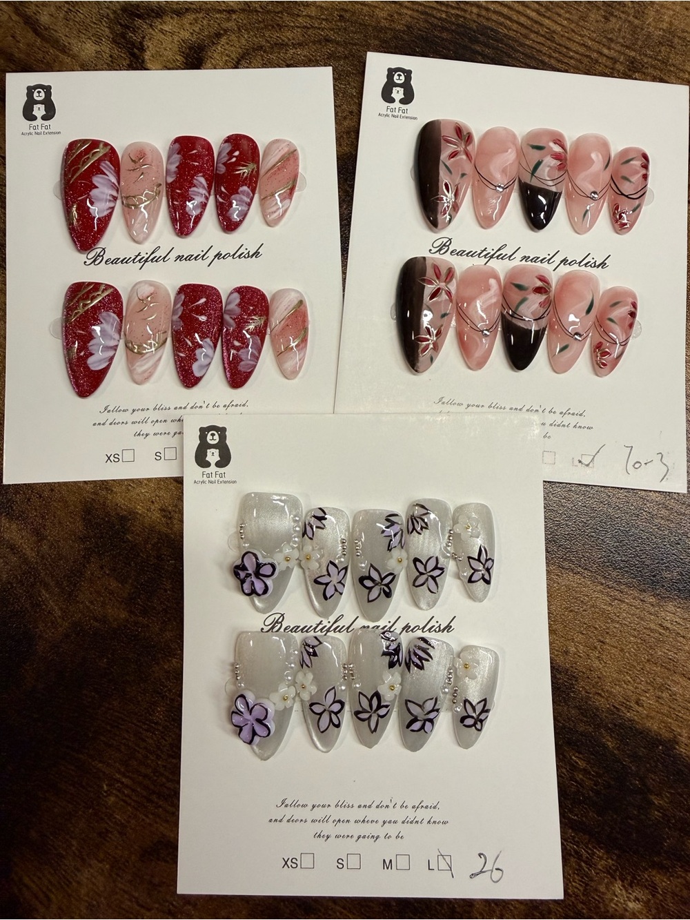 Women's Large Press-On Nails - Red, Black & White Floral Sets